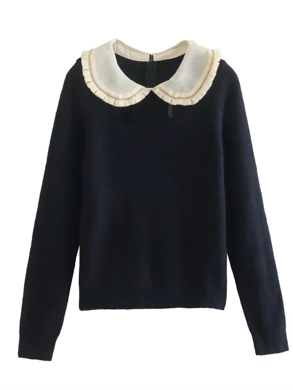 Zara Knit Pullover with Ruffled Peter Pan Collar Size S